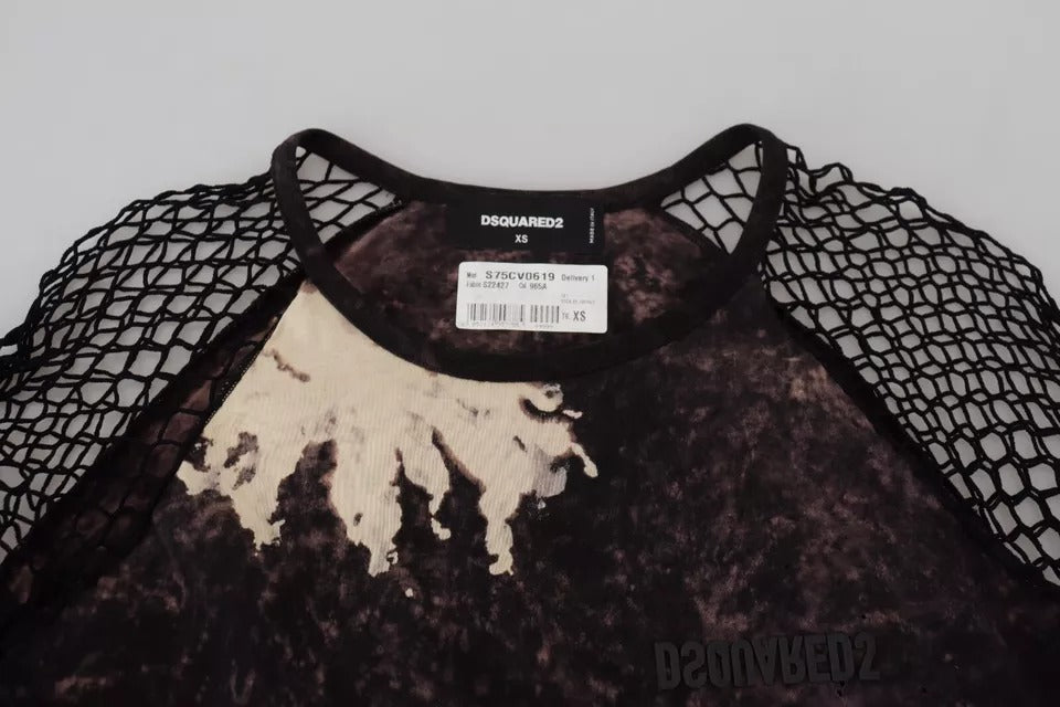Dsquared² Black Tie Dye Mesh lange ærmer bomuldsskiftekjole
