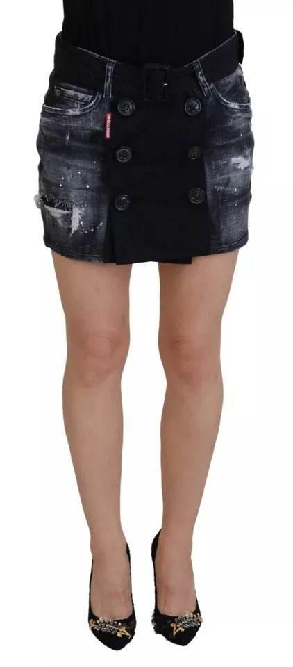 Dsquared² Black Distressed Mid Waist A-line Denim Mini Skirt - Hilstor
