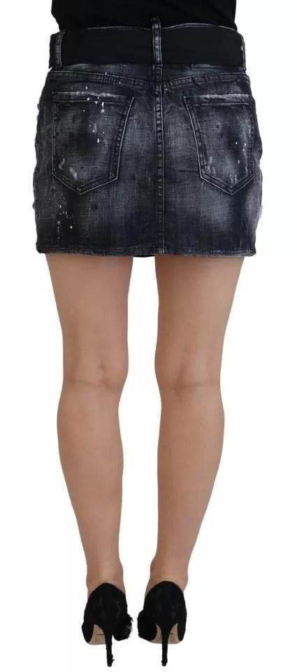 Dsquared² Black Distressed Mid Waist A-line Denim Mini Skirt - Hilstor