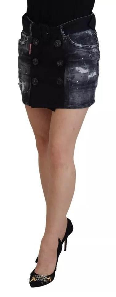 Dsquared² Black Distressed Mid Waist A-line Denim Mini Skirt - Hilstor