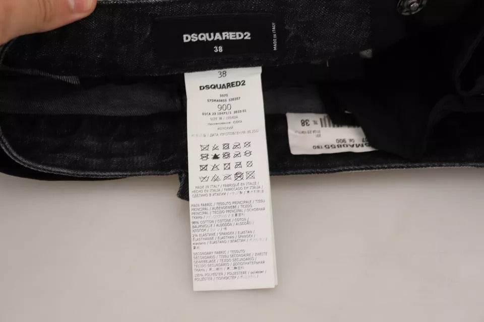 Dsquared² Black Distressed Mid Waist A-line Denim Mini Skirt - Hilstor