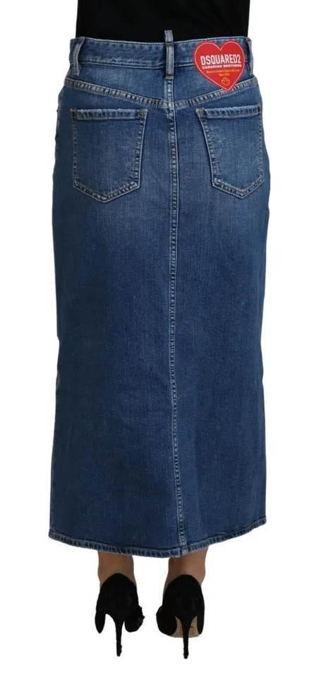 Dsquared² Blue Distressed High Waist Pencil Cut Denim Skirt - Hilstor