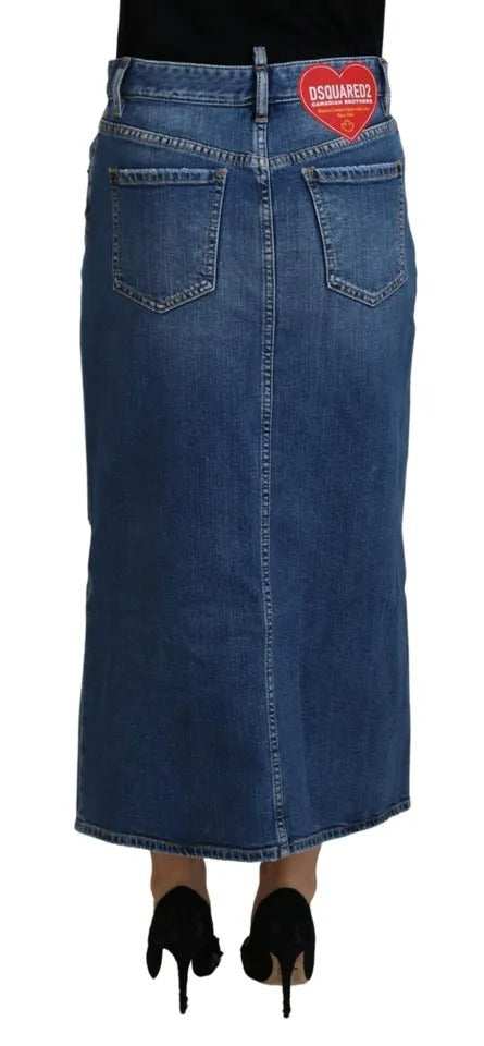 Dsquared² Blue Distressed High Waist Pencil Cut denimnederdel