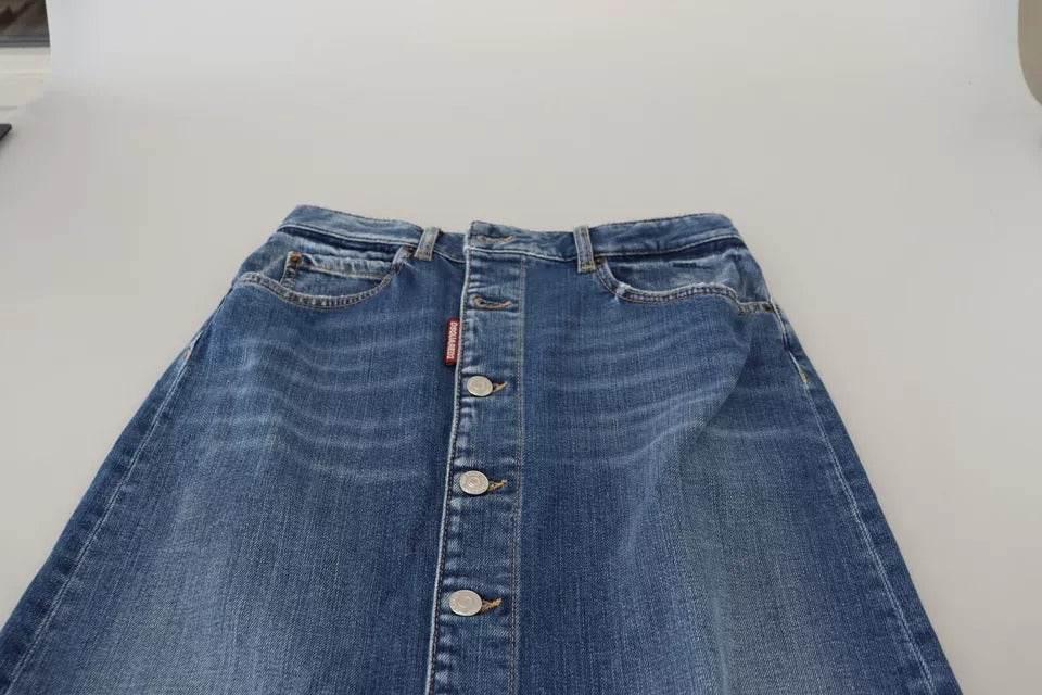 Dsquared² Blue Distressed High Waist Pencil Cut Denim Skirt - Hilstor