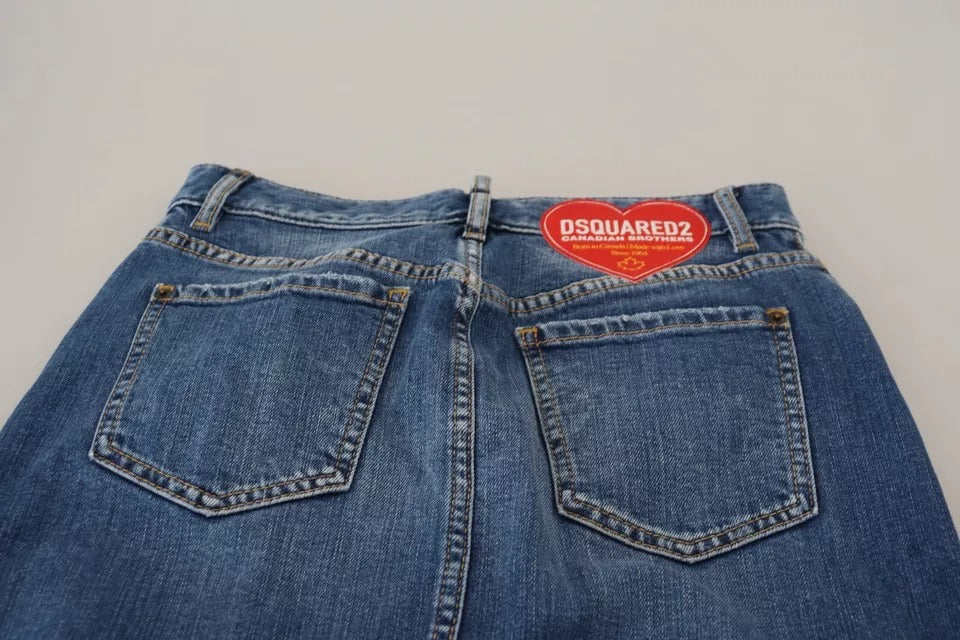 Dsquared² Blue Distressed High Waist Pencil Cut denimnederdel