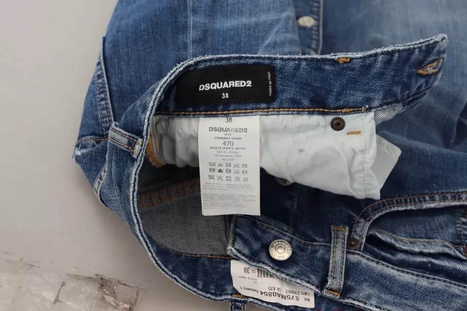 Dsquared² Blue Distressed High Waist Pencil Cut Denim Skirt - Hilstor