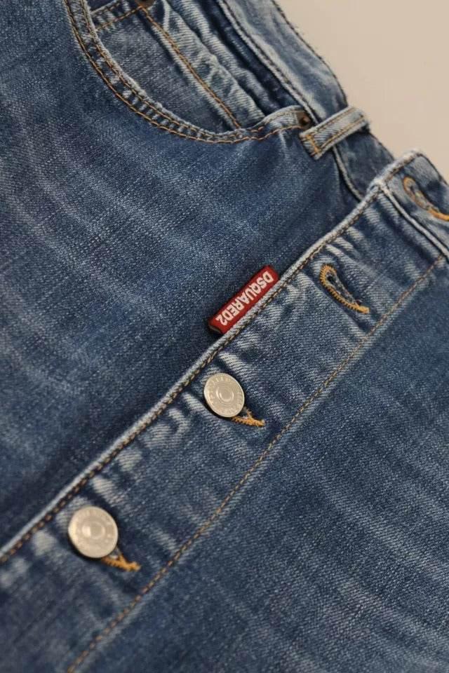 Dsquared² Blue Distressed High Waist Pencil Cut Denim Skirt - Hilstor
