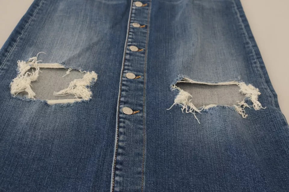 Dsquared² Blue Distressed High Waist Pencil Cut denimnederdel