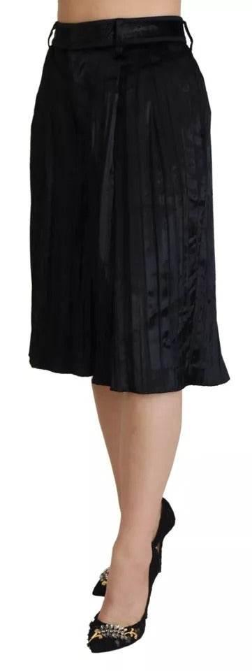 Dsquared² Black Pleated High Waist Wide Leg Cropped Pants - Hilstor