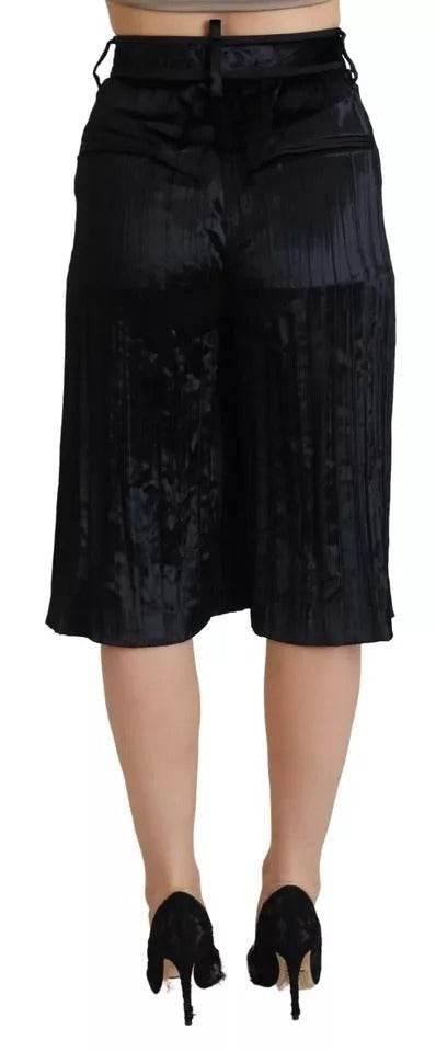 Dsquared² Black Pleated High Waist Wide Leg Cropped Pants - Hilstor