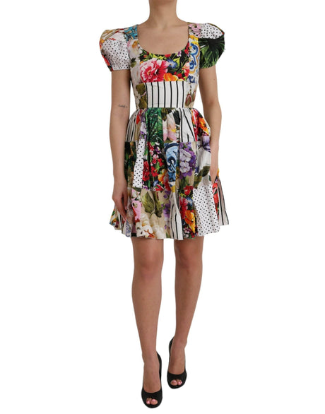 Dolce & Gabbana Multicolor Patchwork Cotton Aline Mini Dress - Hilstor