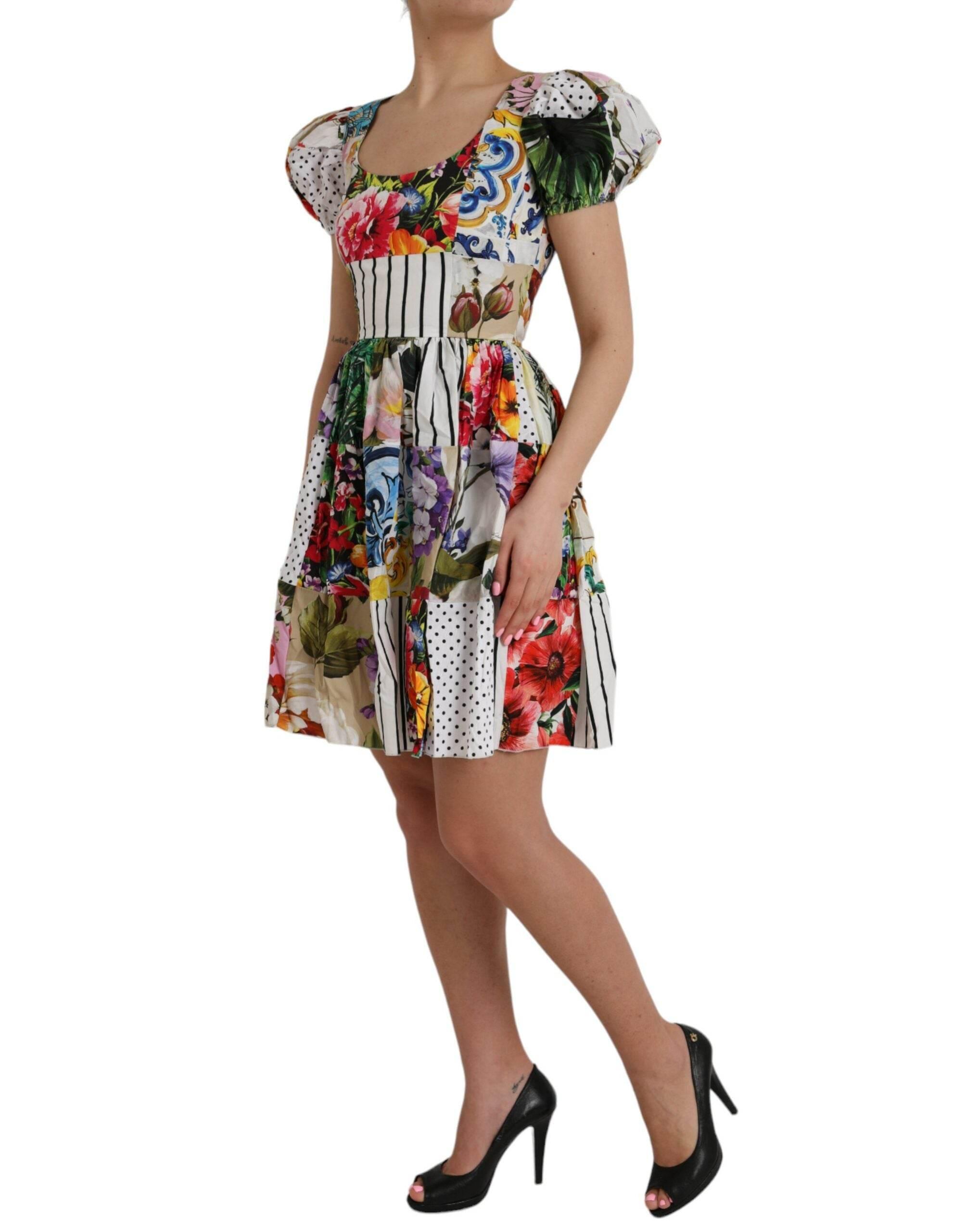 Dolce & Gabbana Multicolor Patchwork Cotton Aline Mini Dress - Hilstor