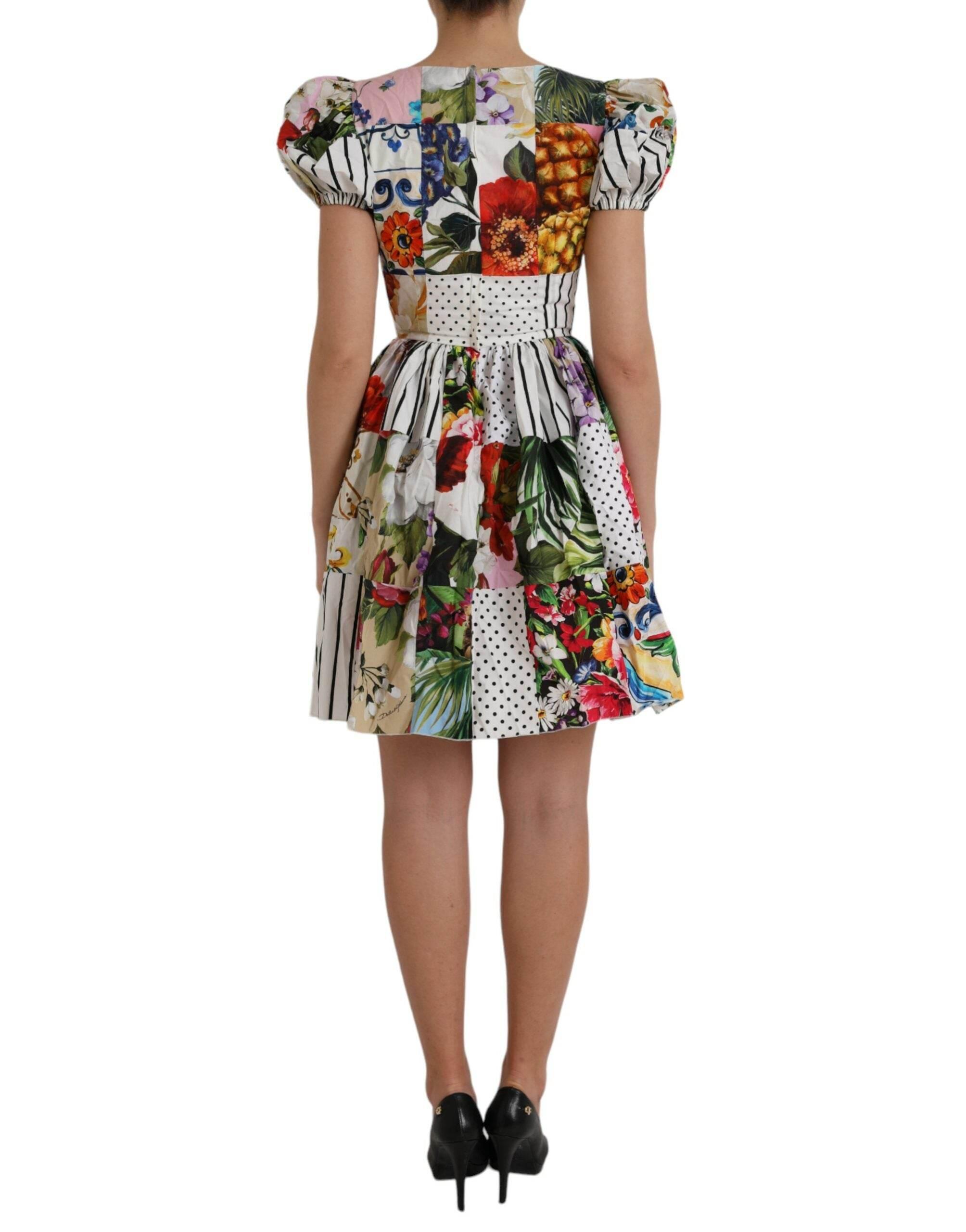 Dolce & Gabbana Multicolor Patchwork Cotton Aline Mini Dress - Hilstor