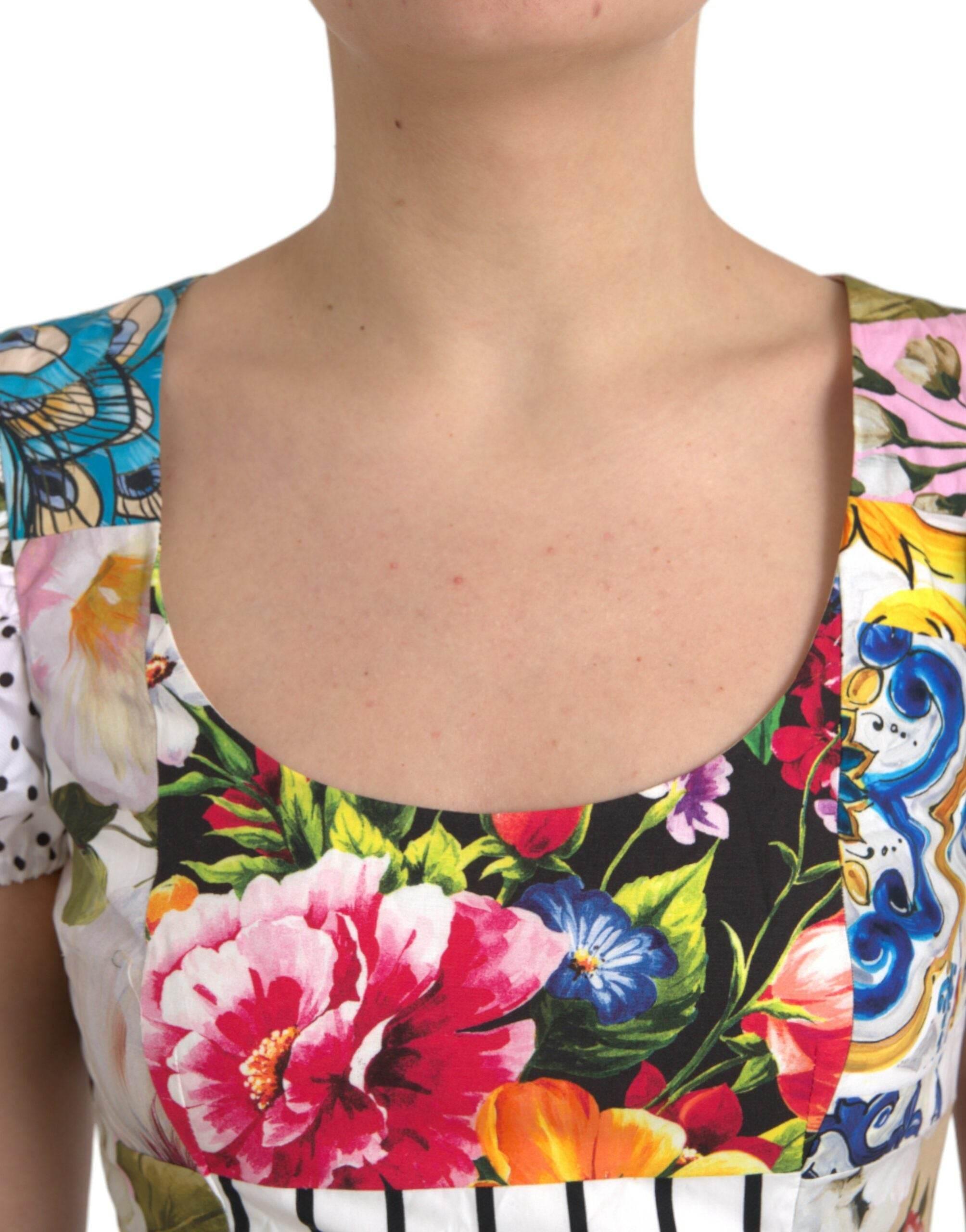 Dolce & Gabbana Multicolor Patchwork Cotton Aline Mini Dress - Hilstor