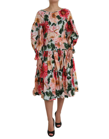 Dolce & Gabbana Multicolor Floral CottonAline Pleated Dress - Hilstor