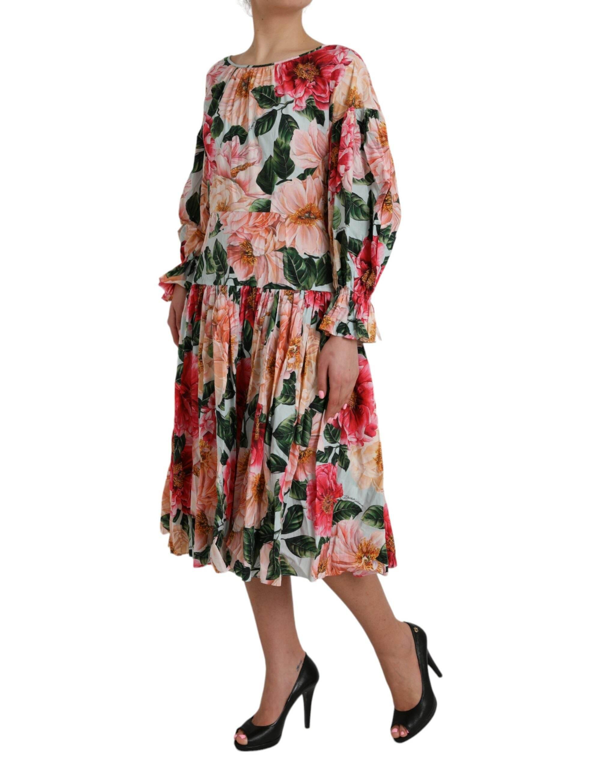 Dolce & Gabbana Multicolor Floral CottonAline Pleated Dress - Hilstor