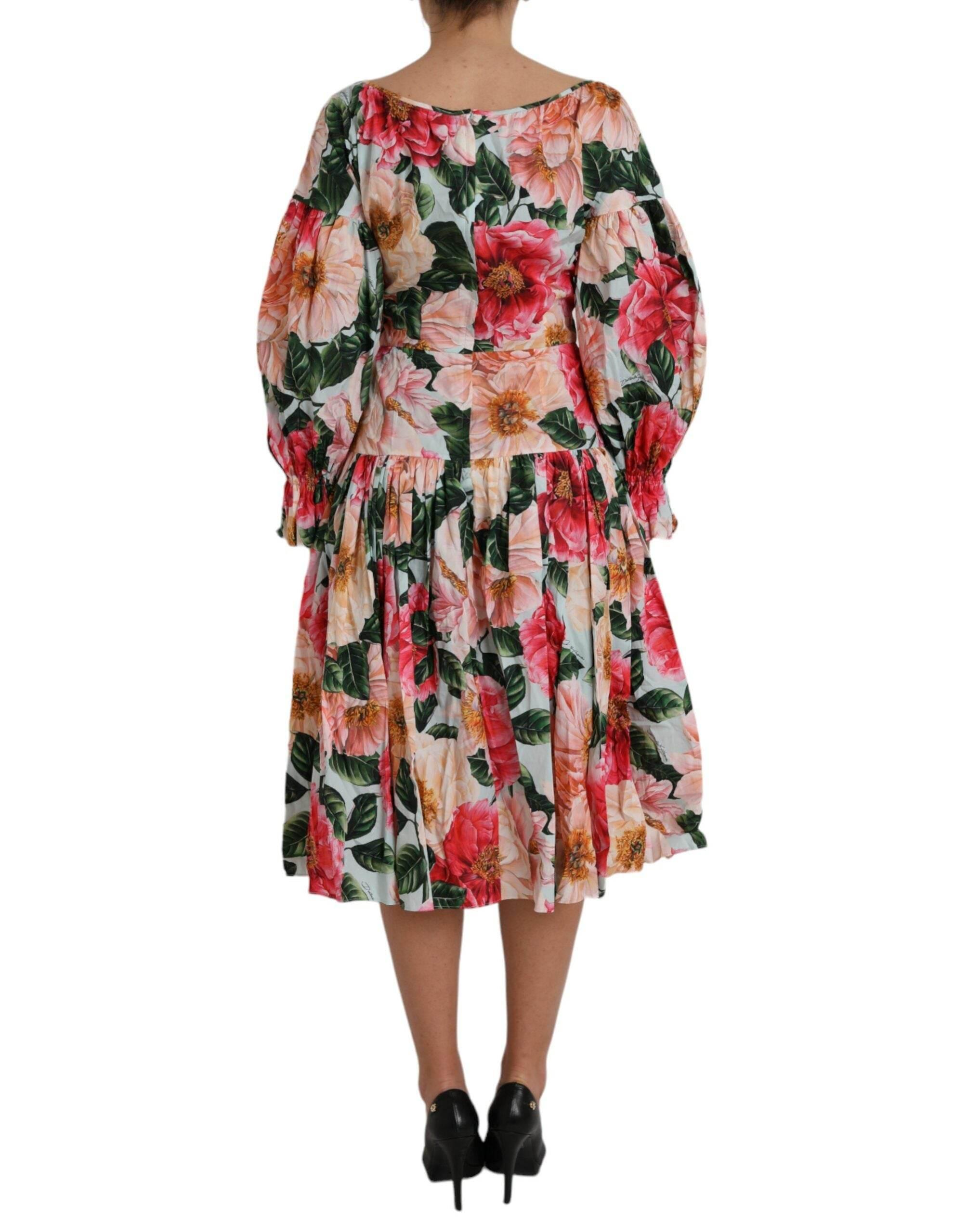 Dolce & Gabbana Multicolor Floral CottonAline Pleated Dress - Hilstor