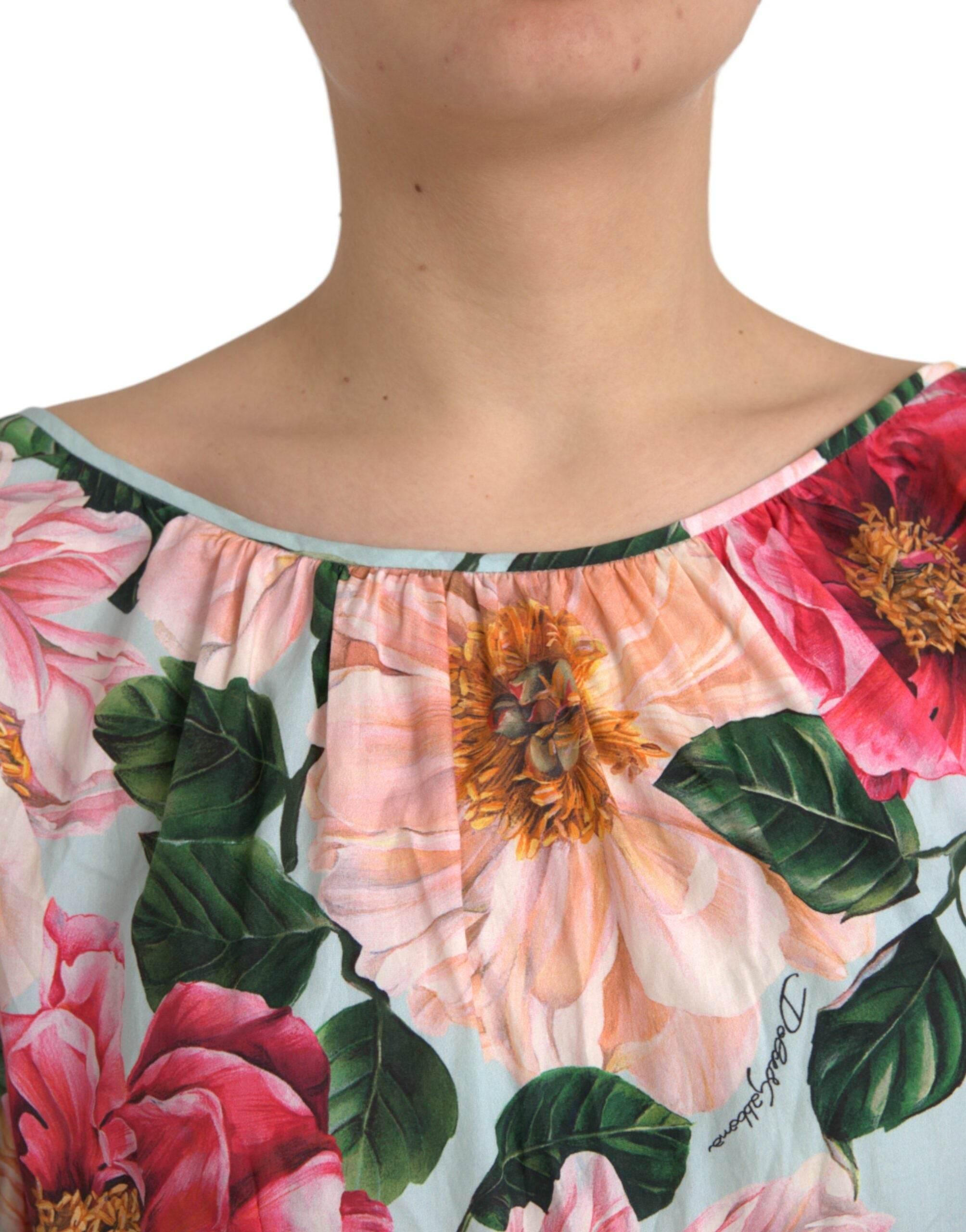 Dolce & Gabbana Multicolor Floral CottonAline Pleated Dress - Hilstor
