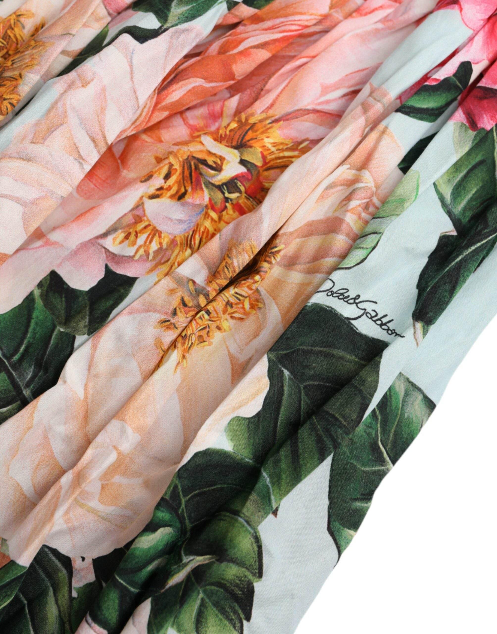 Dolce & Gabbana Multicolor Floral CottonAline Pleated Dress - Hilstor