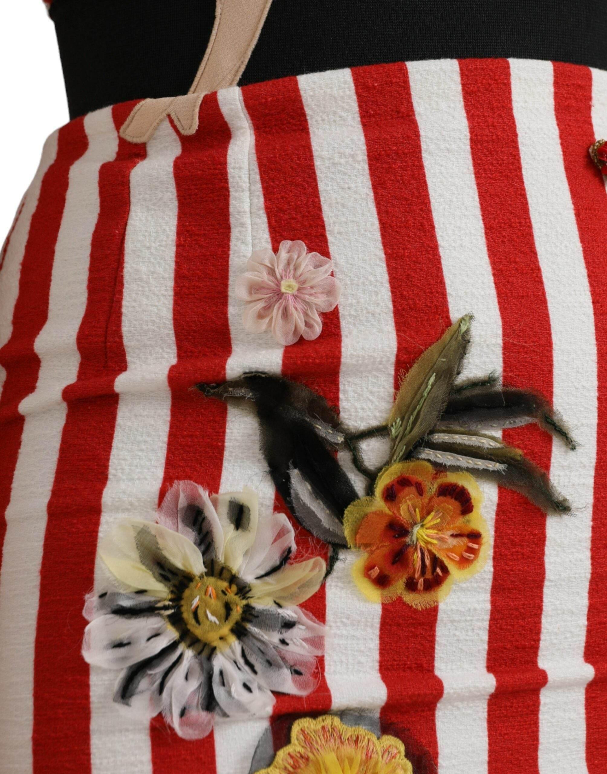 Dolce & Gabbana Red White Floral Sleeveless Sheath Midi Dress - Hilstor