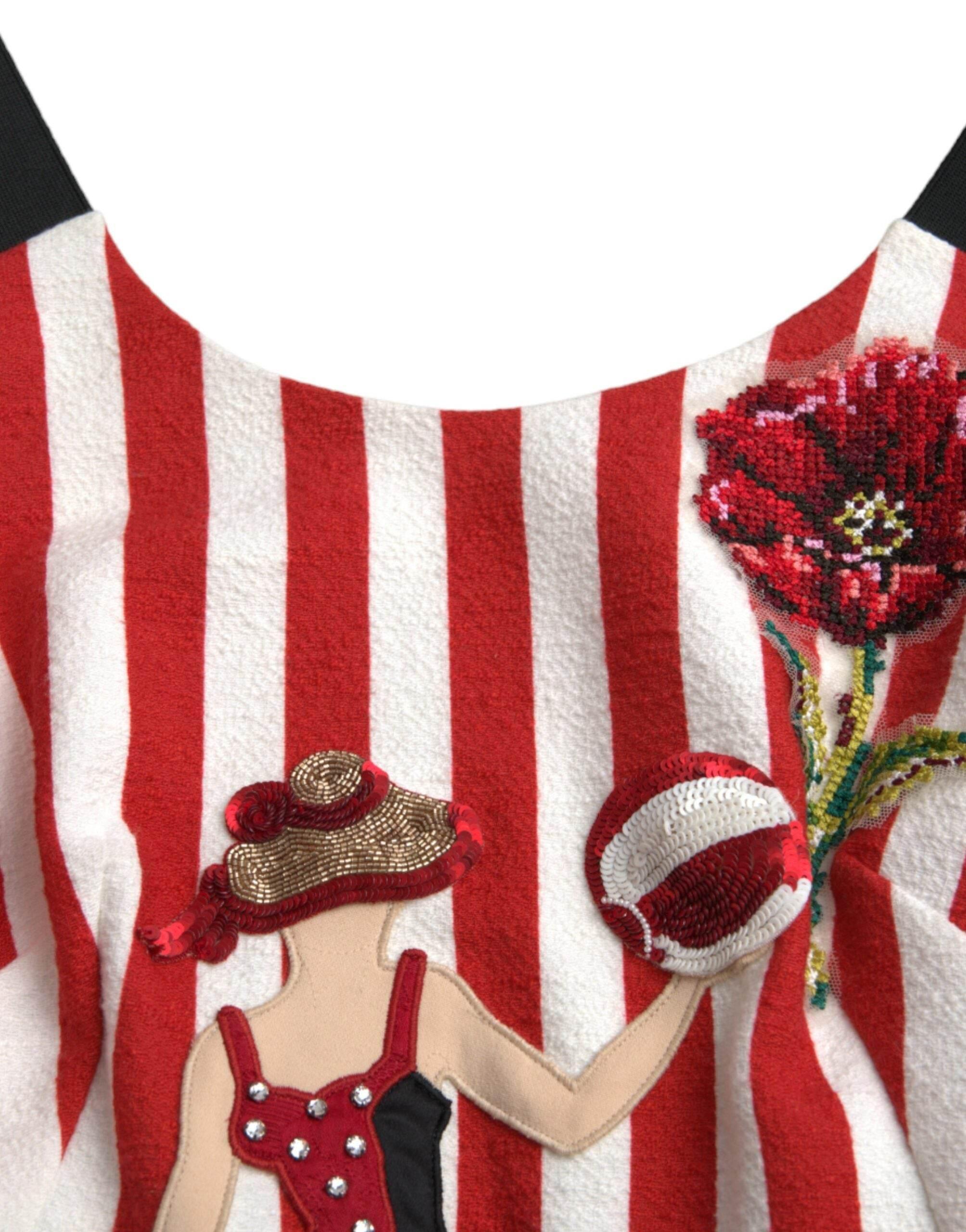 Dolce & Gabbana Red White Floral Sleeveless Sheath Midi Dress - Hilstor