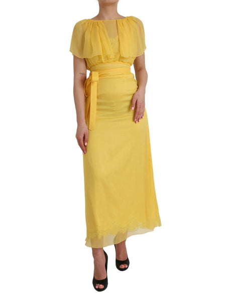 Dolce & Gabbana Yellow Silk Sheath Belted Long Maxi Dress - Hilstor