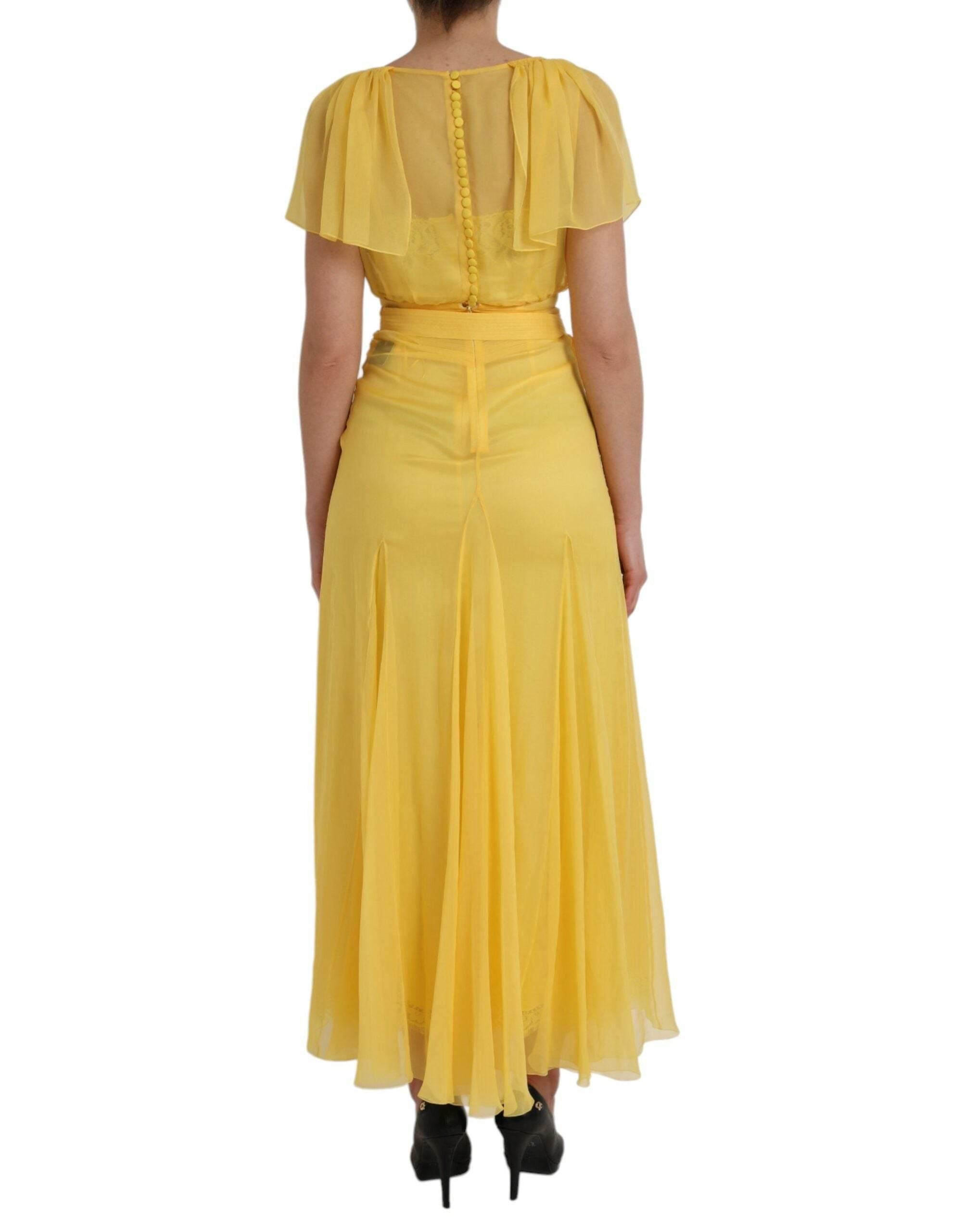 Dolce & Gabbana Yellow Silk Sheath Belted Long Maxi Dress - Hilstor