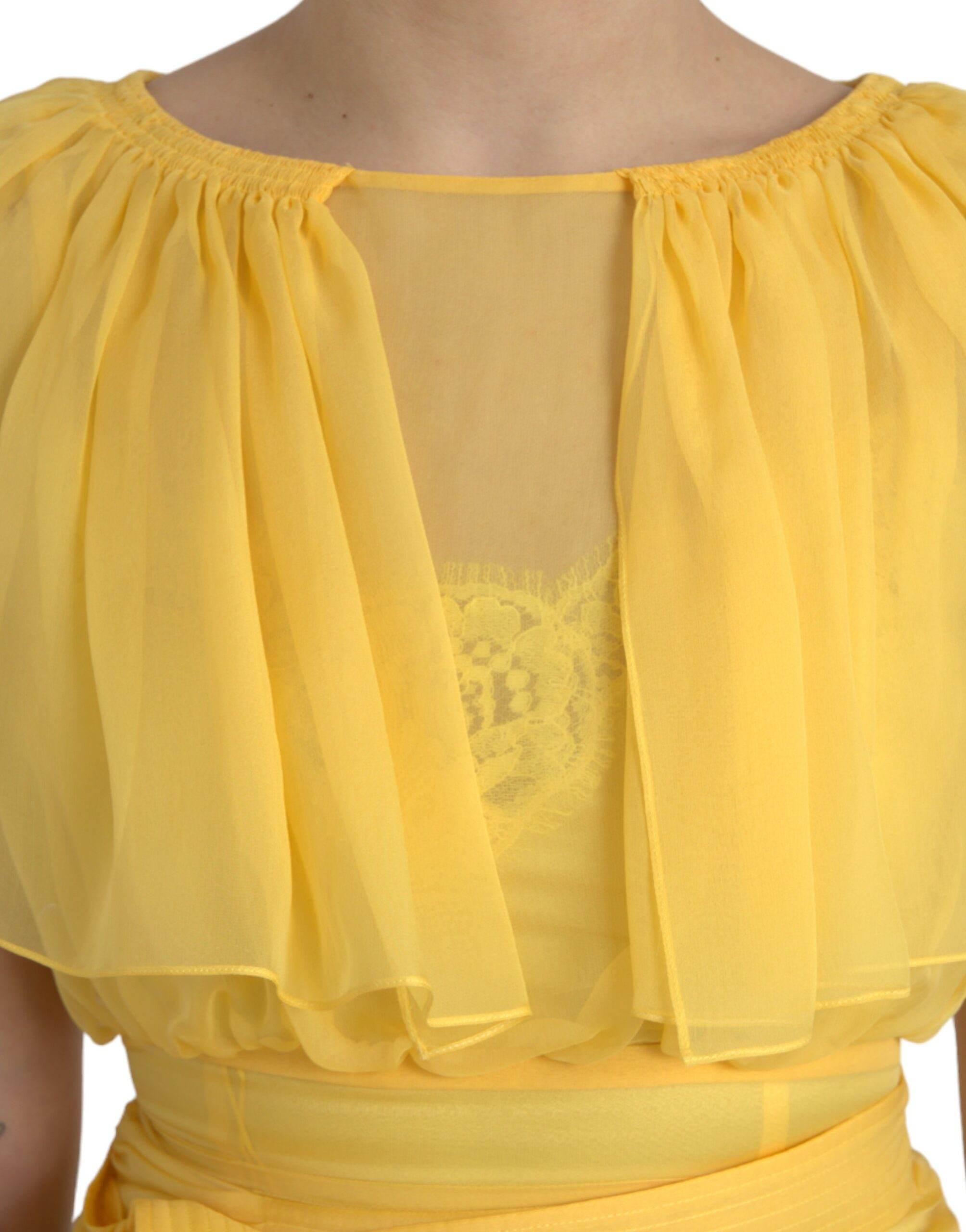 Dolce & Gabbana Yellow Silk Sheath Belted Long Maxi Dress - Hilstor