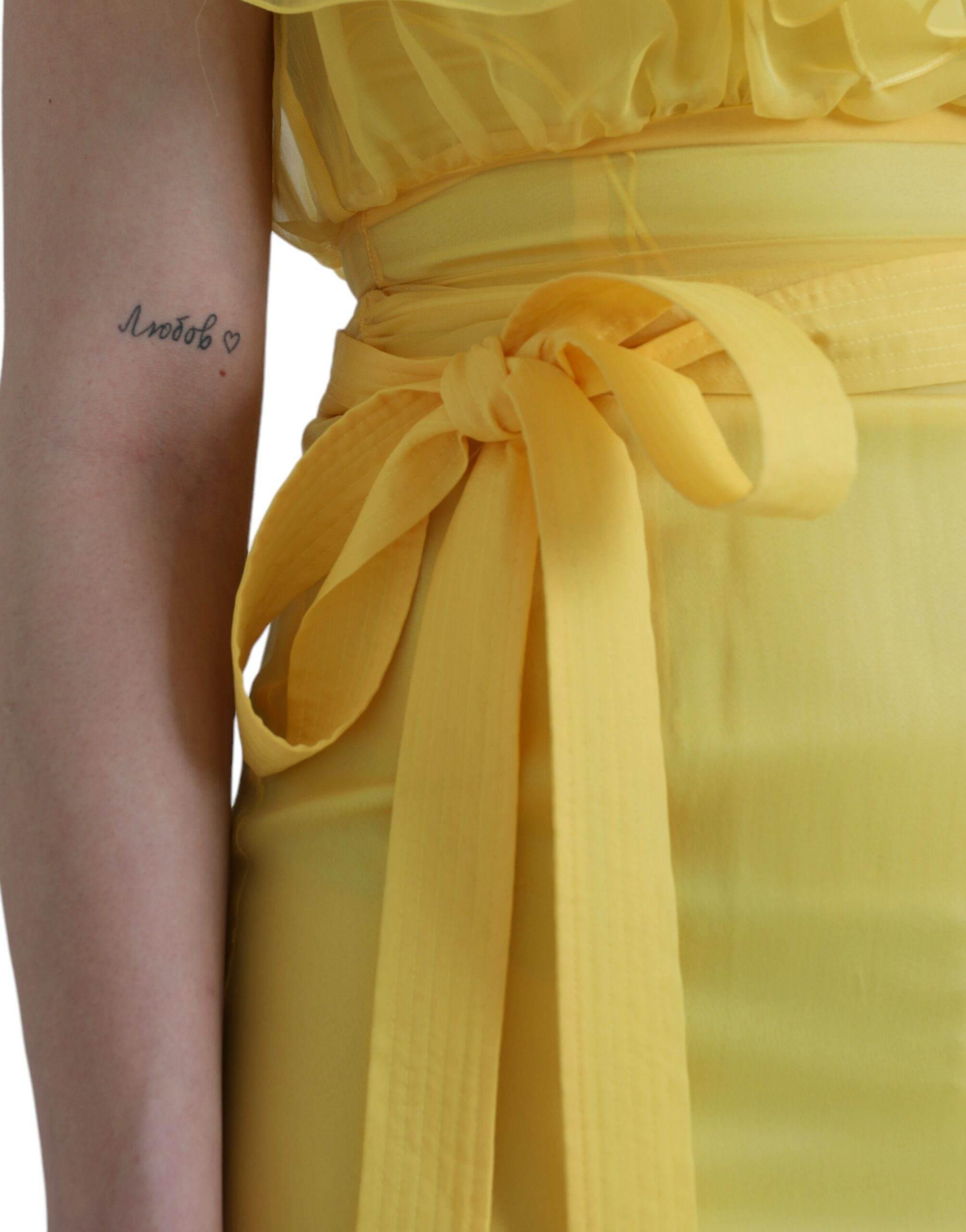 Dolce & Gabbana Yellow Silk Sheath Belted Long Maxi Dress - Hilstor