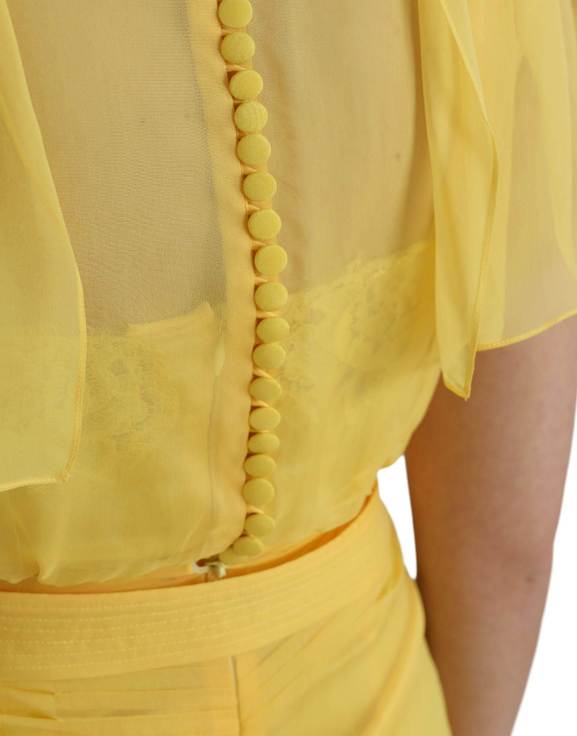 Dolce & Gabbana Yellow Silk Sheath Belted Long Maxi Dress - Hilstor