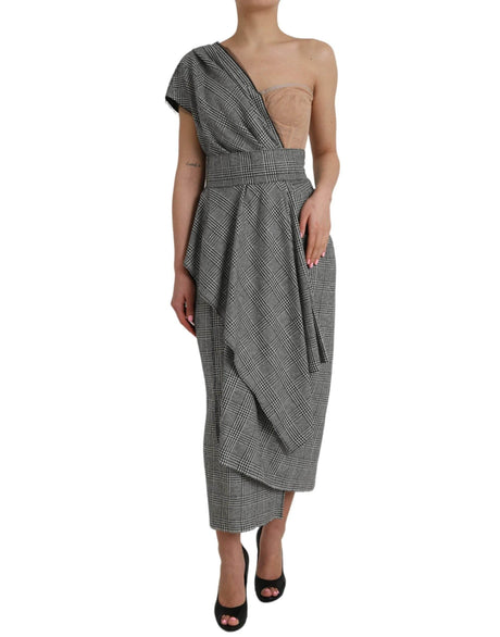 Dolce & Gabbana Gray Beige Layered One Shoulder Maxi Dress - Hilstor