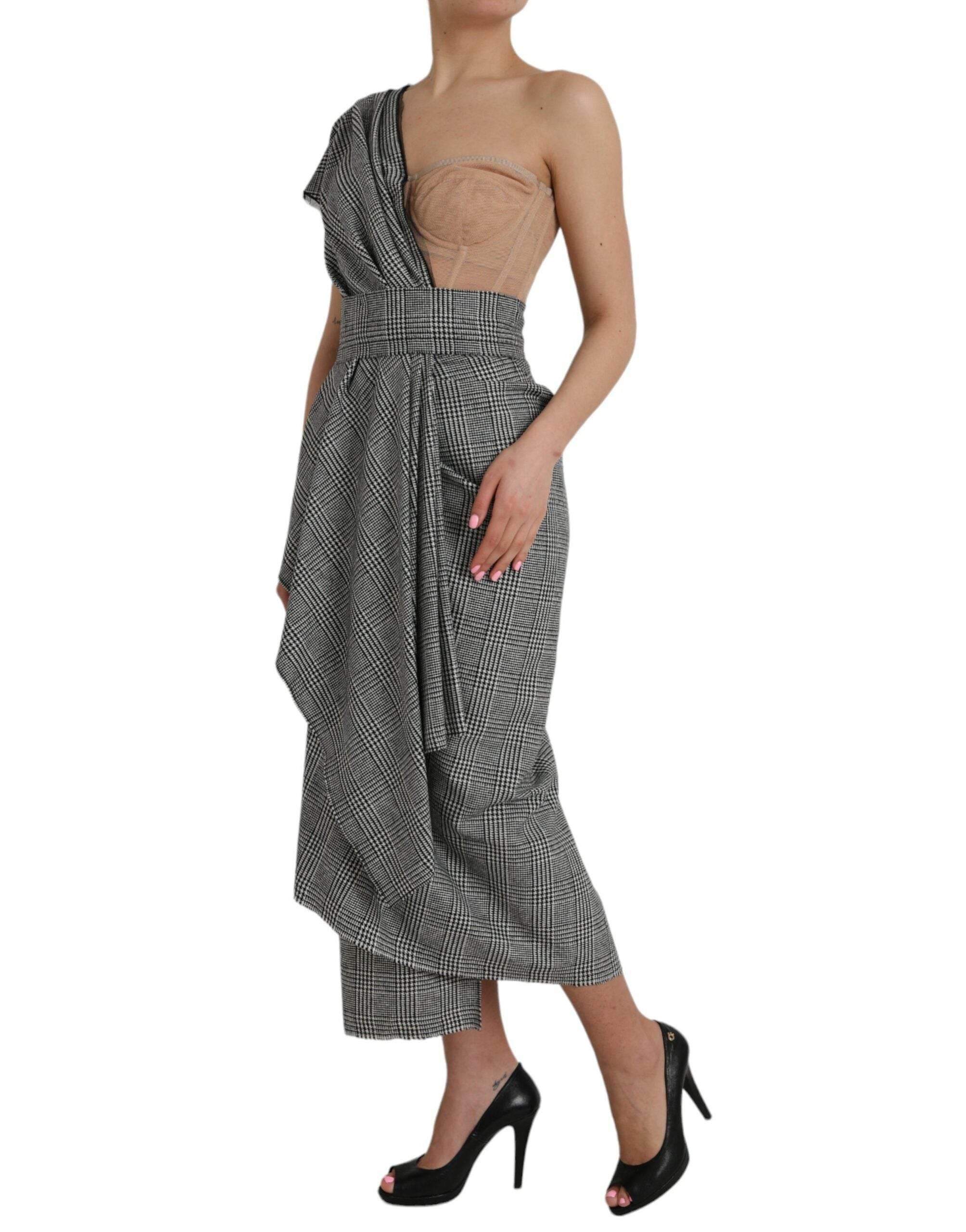 Dolce & Gabbana Gray Beige Layered One Shoulder Maxi Dress - Hilstor