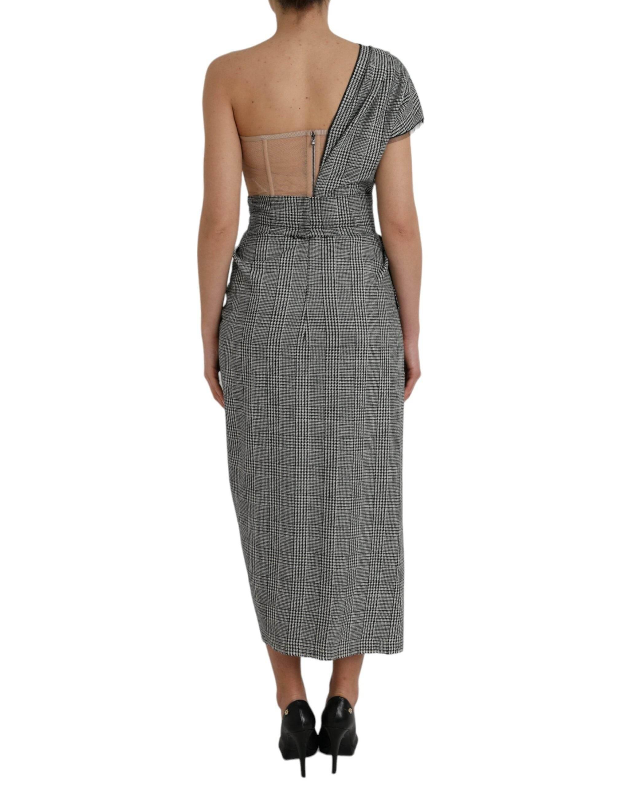 Dolce & Gabbana Gray Beige Layered One Shoulder Maxi Dress - Hilstor