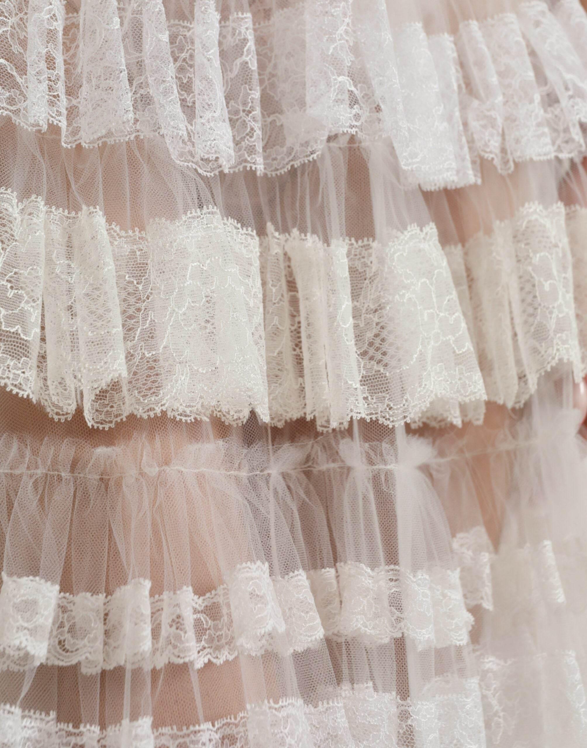 Dolce & Gabbana White Nylon Sheer Tiered Lace Maxi Dress - Hilstor