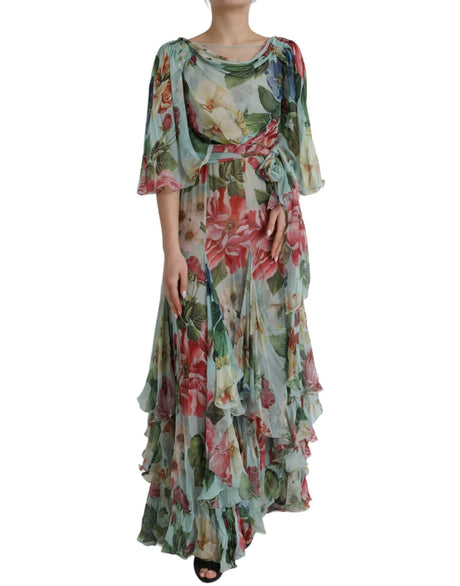 Dolce & Gabbana Blue Floral Print Tiered Long Maxi Dress - Hilstor