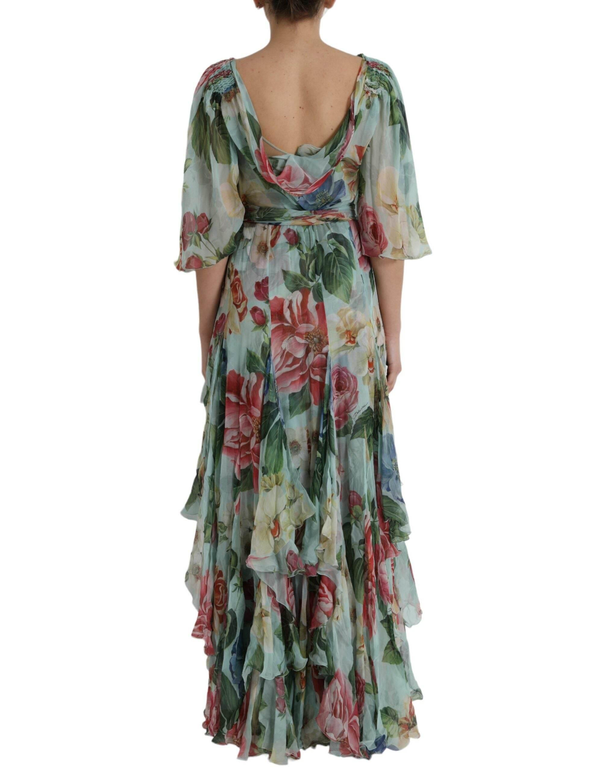 Dolce & Gabbana Blue Floral Print Tiered Long Maxi Dress - Hilstor