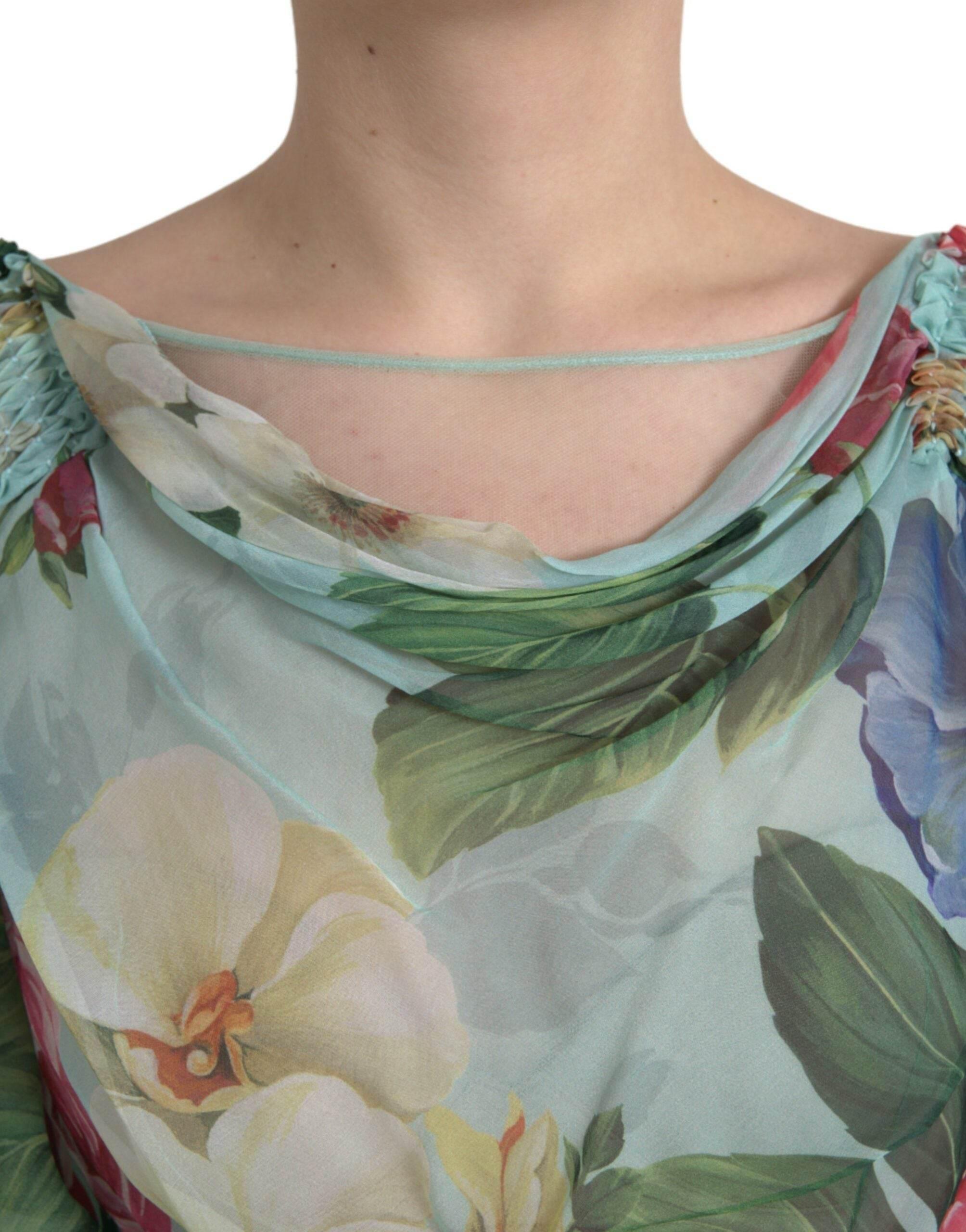 Dolce & Gabbana Blue Floral Print Tiered Long Maxi Dress - Hilstor