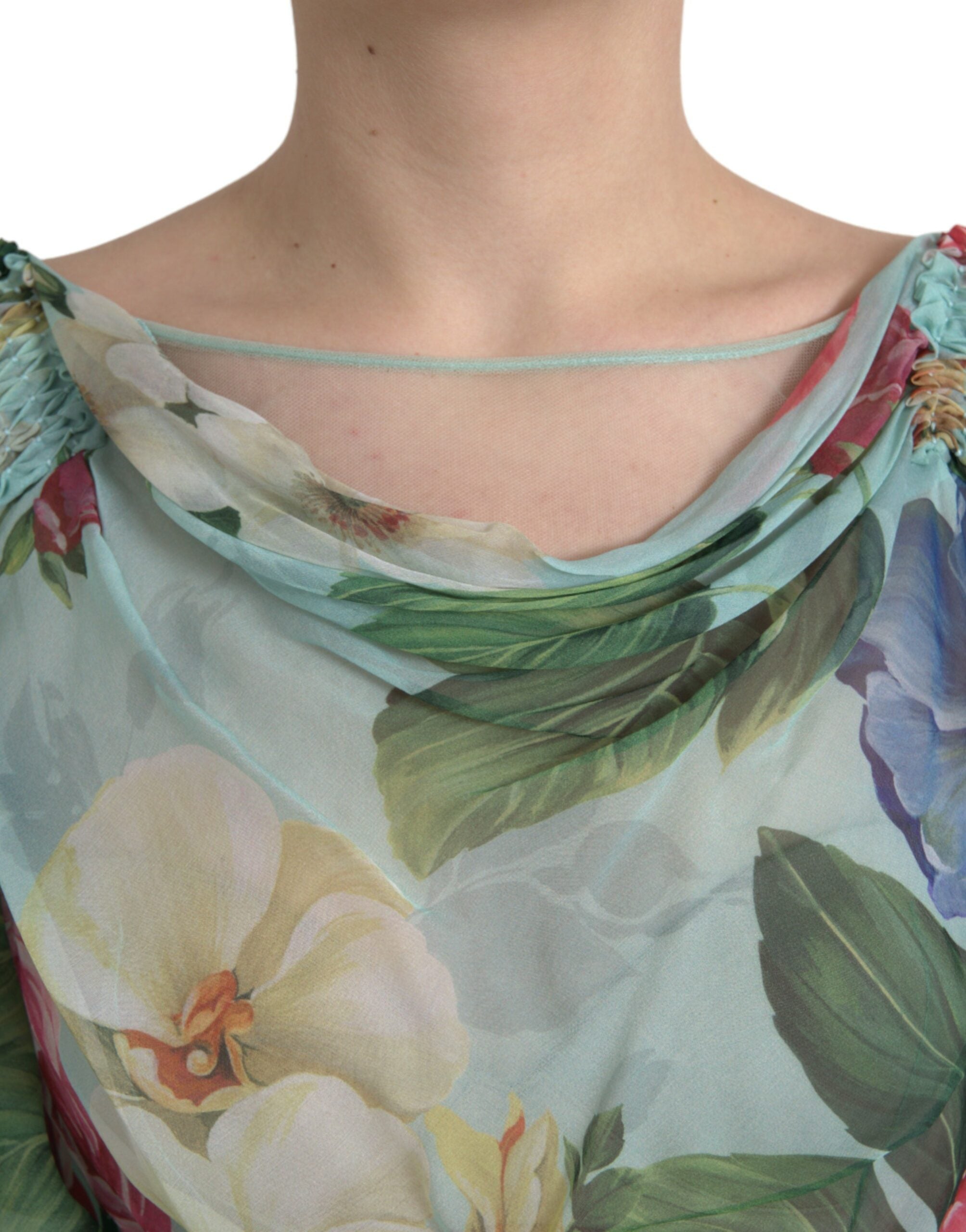 Dolce &amp; Gabbana Blå Blommig Lång Klänning med Flersteg