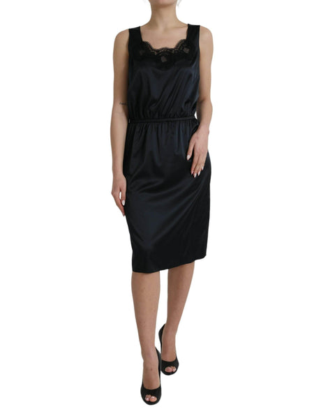 Dolce & Gabbana Black Polyester Lace Trim Sheath Midi Dress - Hilstor