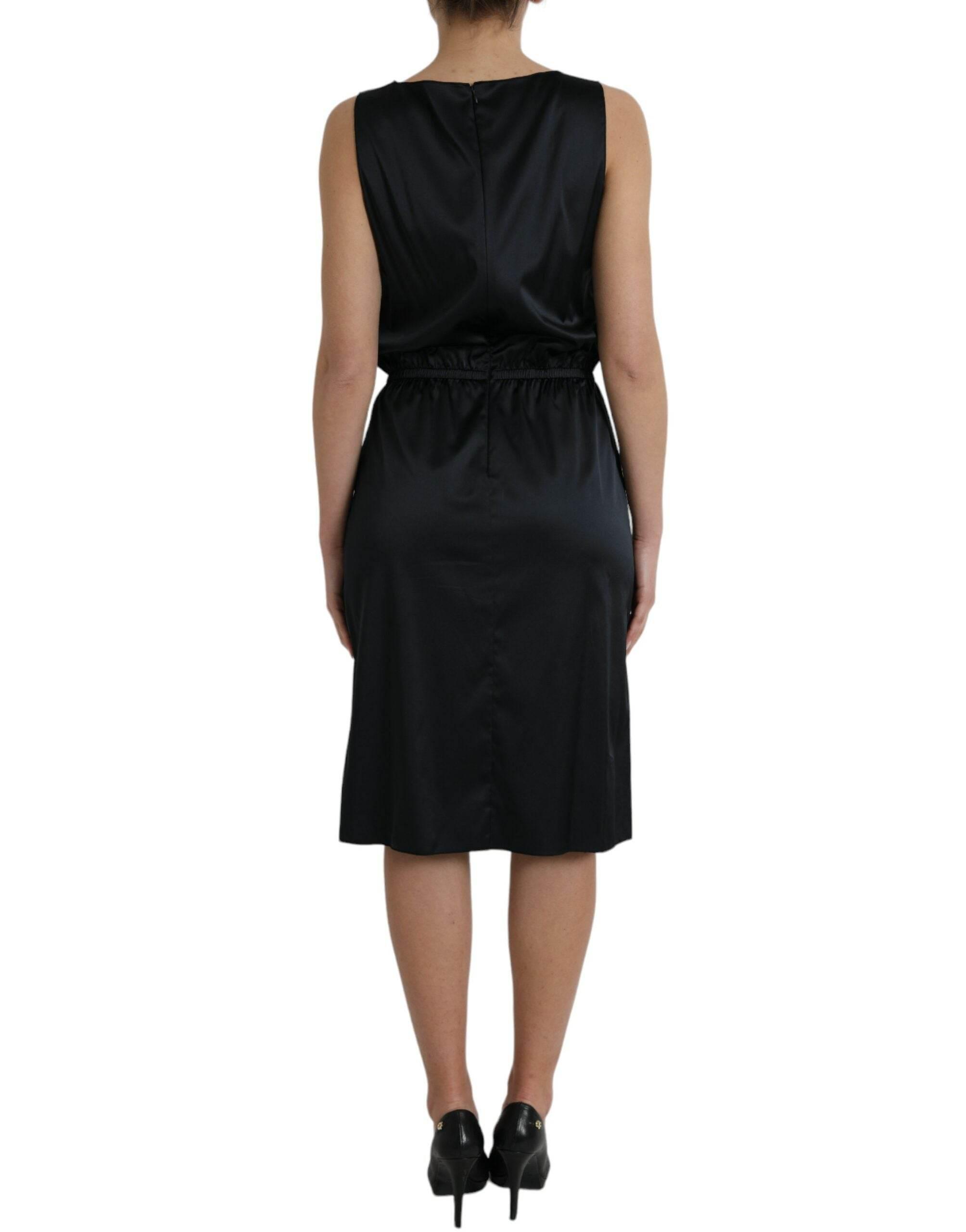 Dolce & Gabbana Black Polyester Lace Trim Sheath Midi Dress - Hilstor