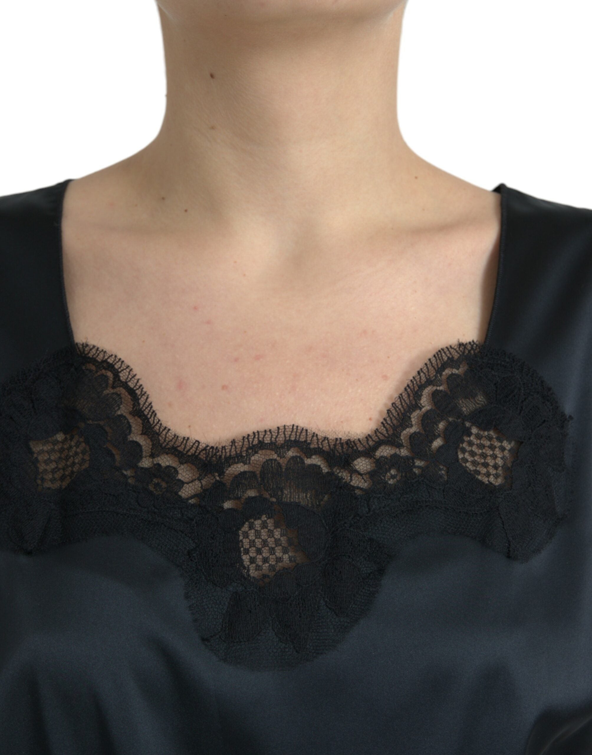 Dolce &amp; Gabbana Svart Polyester Spetskantad Midiklänning