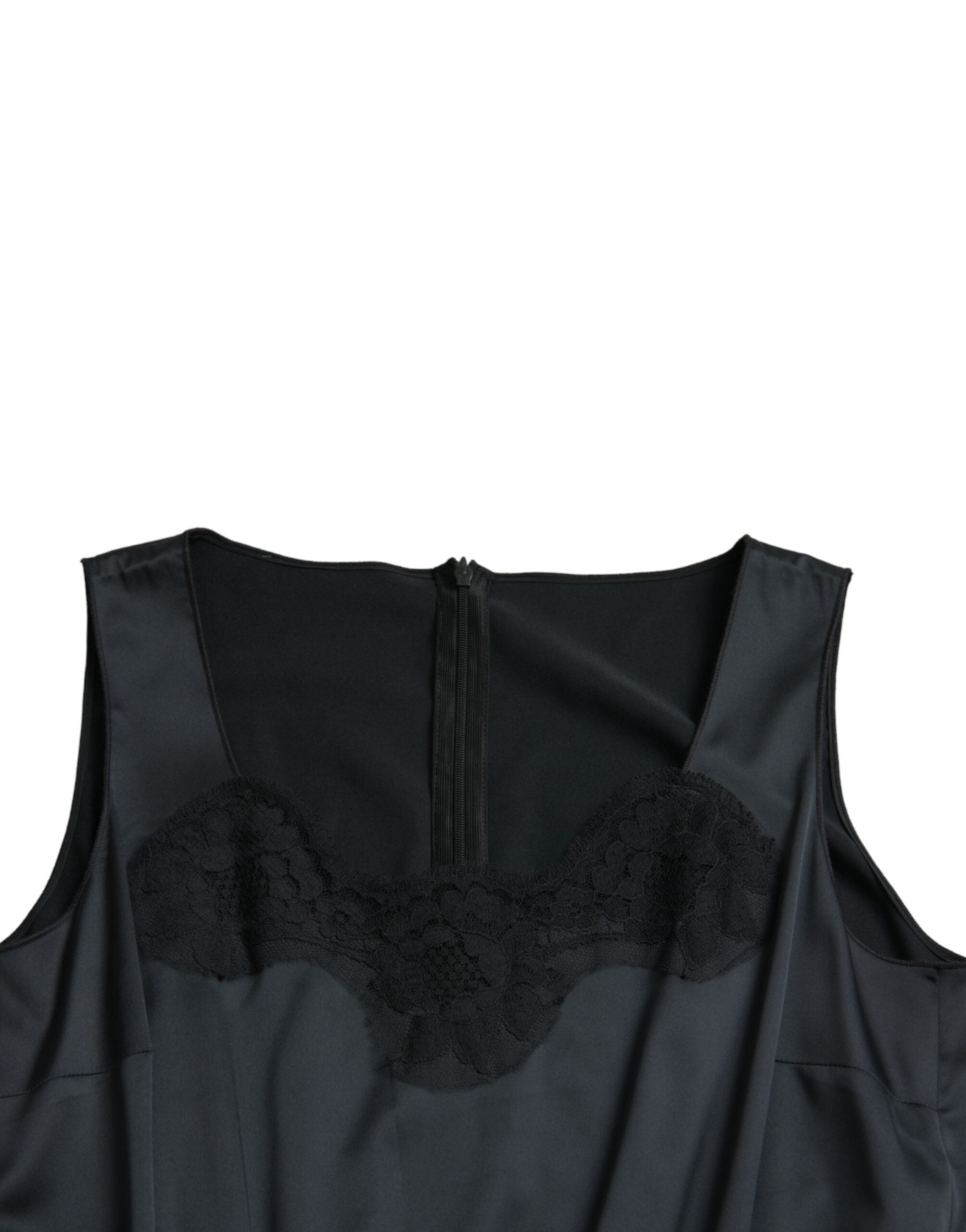 Dolce &amp; Gabbana Svart Polyester Spetskantad Midiklänning