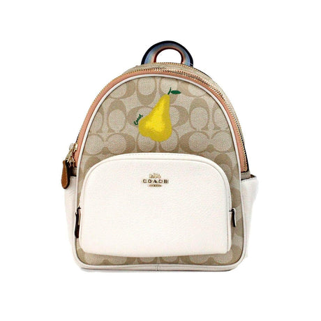 COACH Mini Court Signature Pear Motif Shoulder Backpack Bookbag Bag Chalk Taffy - Hilstor