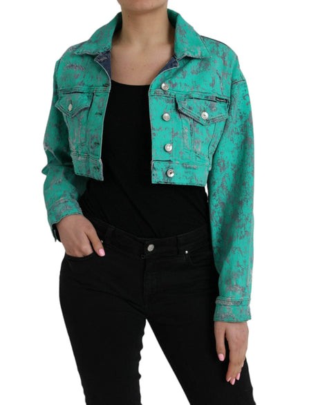 Dolce & Gabbana Green Cotton Tie Dye Cropped Cropped Denim Jacket - Hilstor