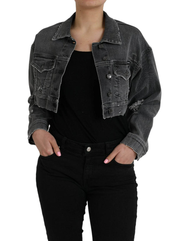 Dolce & Gabbana Dark Gray Cotton Stretch Cropped Denim Jacket - Hilstor