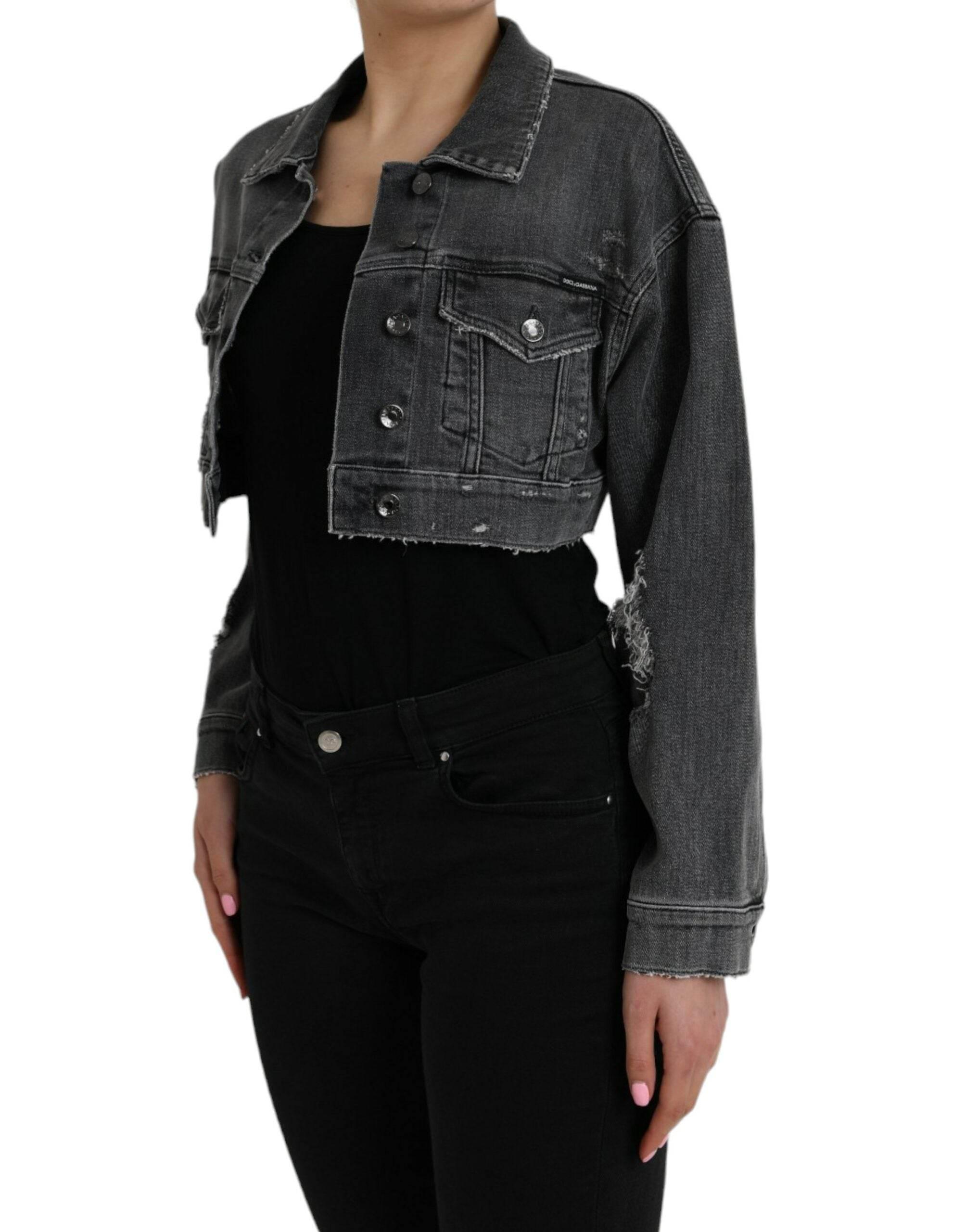 Dolce & Gabbana Dark Gray Cotton Stretch Cropped Denim Jacket - Hilstor