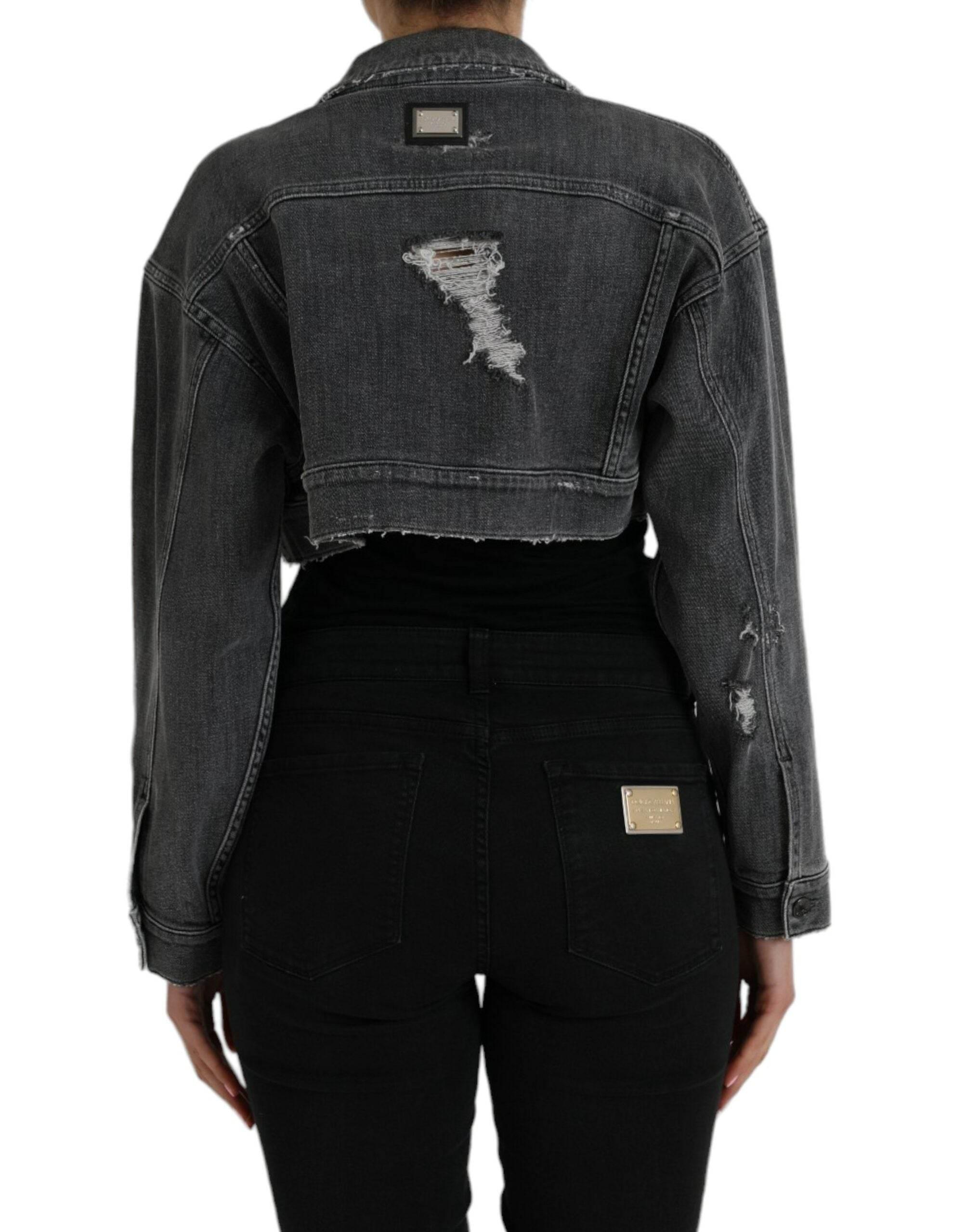 Dolce & Gabbana Dark Gray Cotton Stretch Cropped Denim Jacket - Hilstor