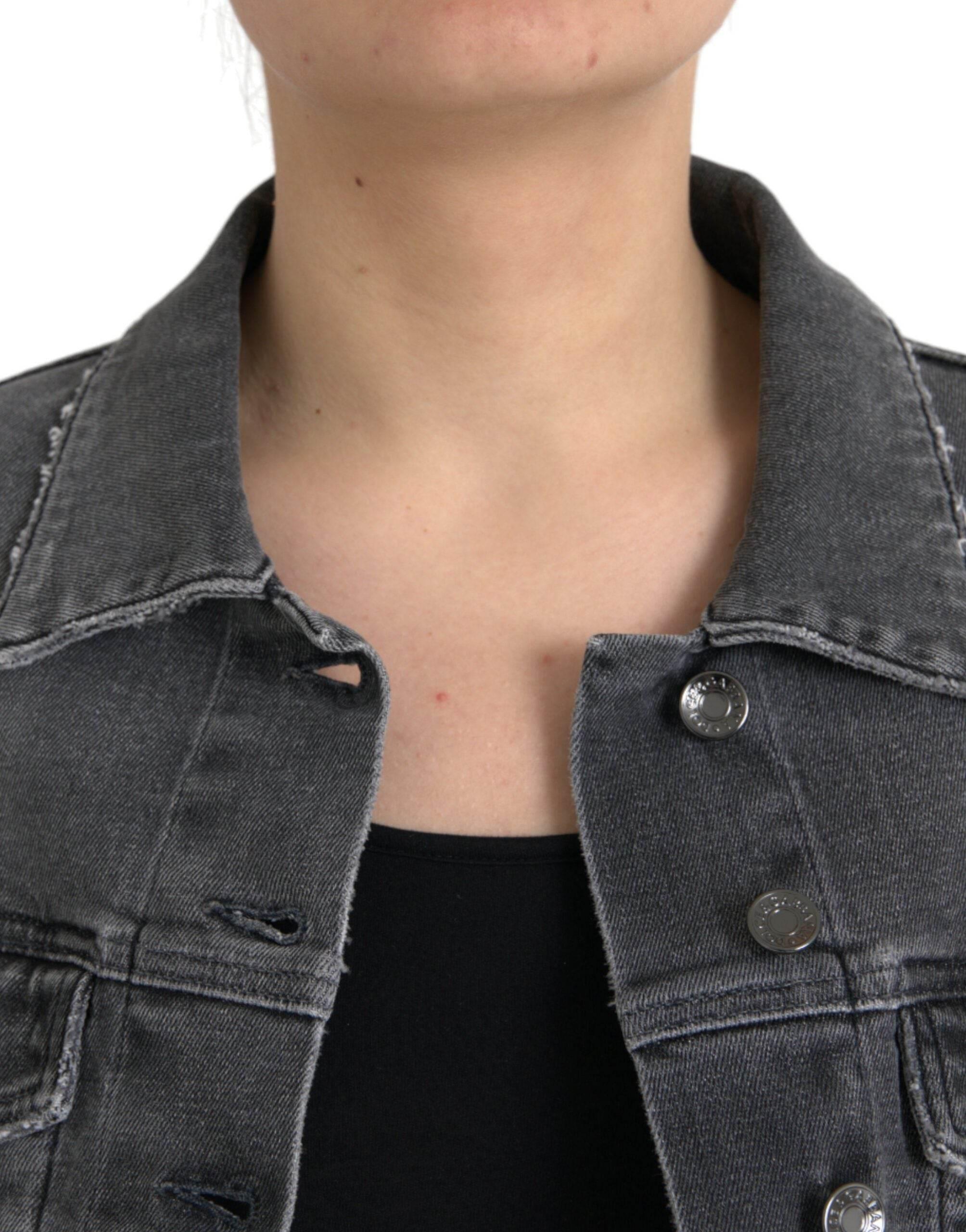 Dolce & Gabbana Dark Gray Cotton Stretch Cropped Denim Jacket - Hilstor