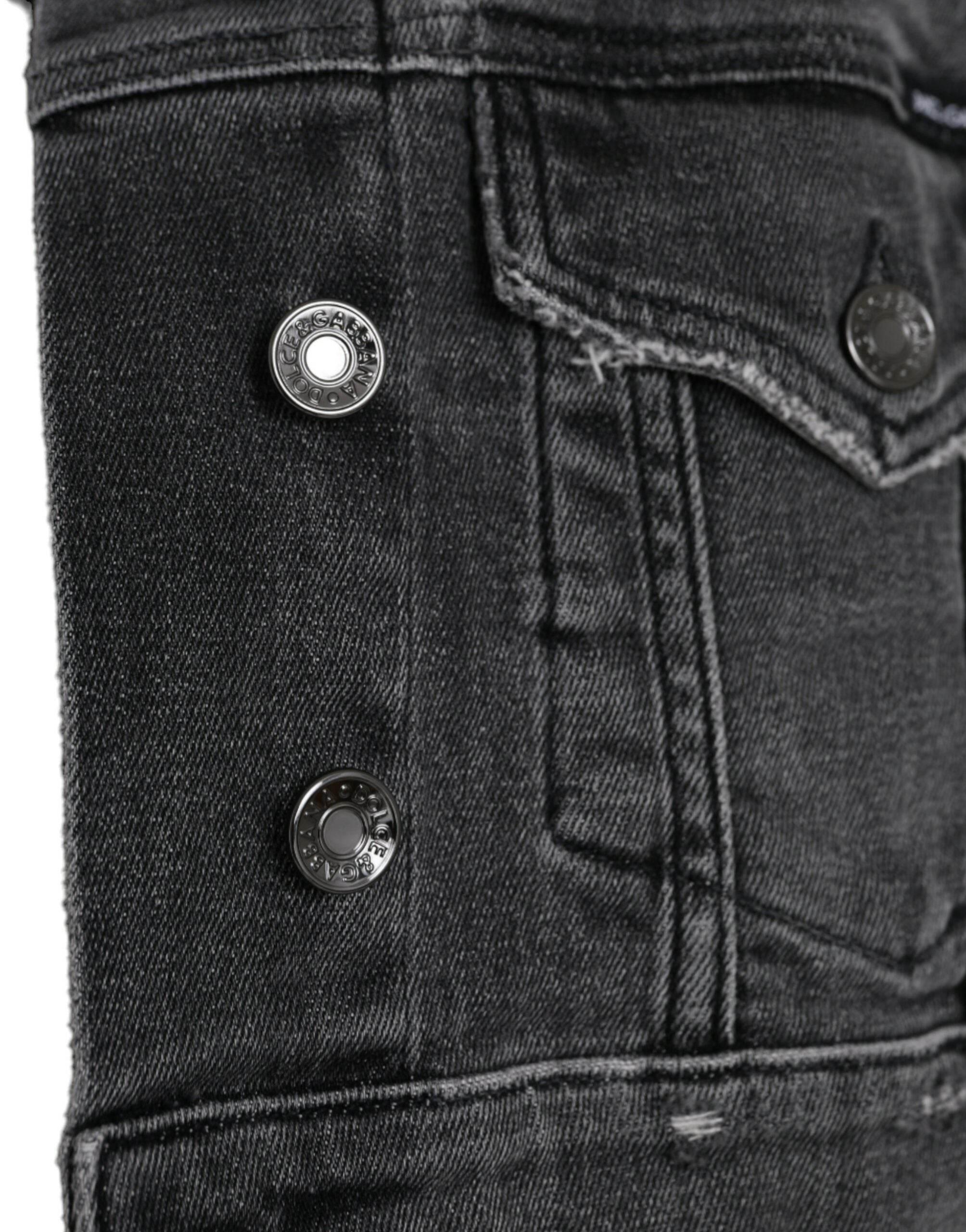 Dolce & Gabbana Dark Gray Cotton Stretch Cropped Denim Jacket - Hilstor