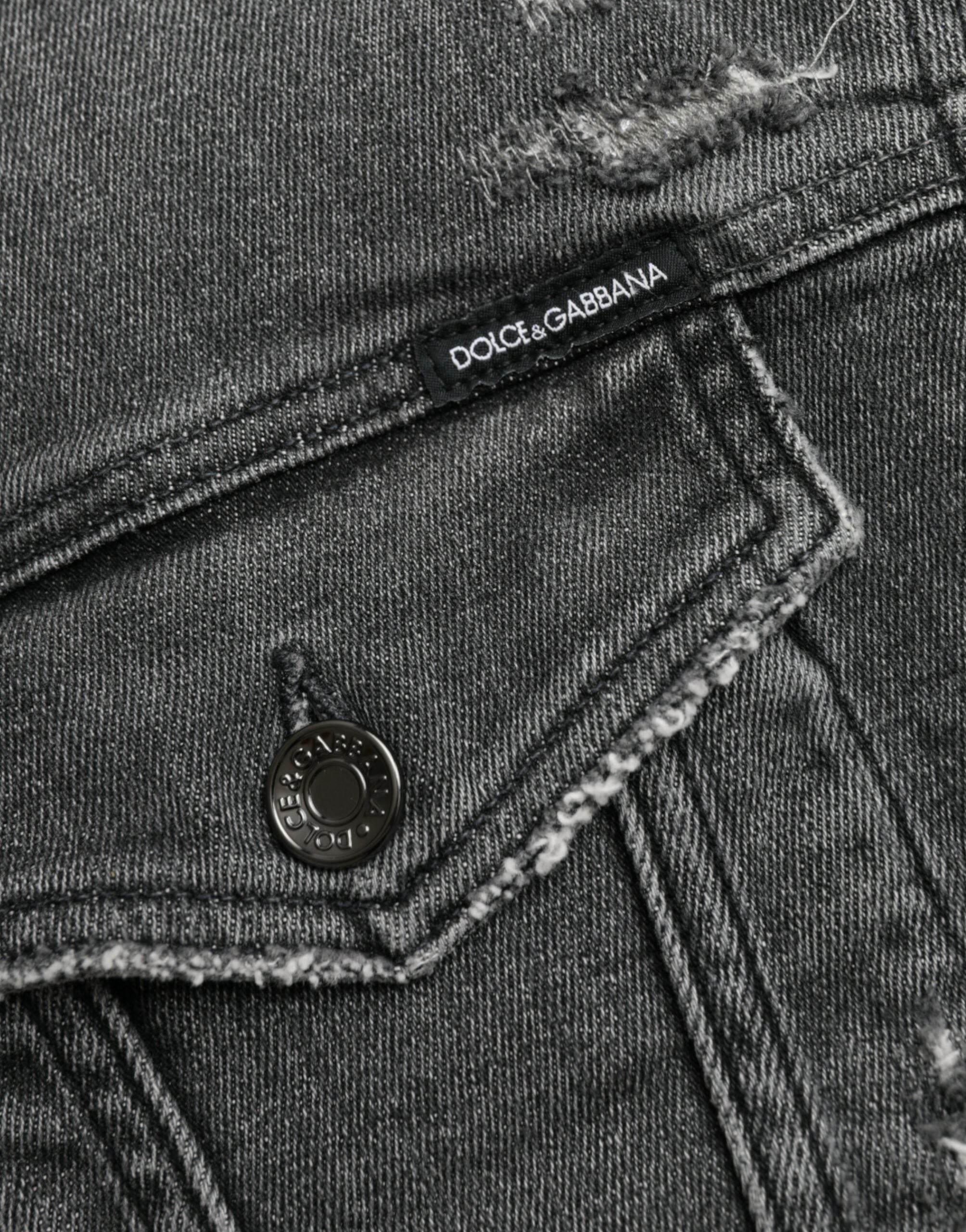 Dolce & Gabbana Dark Gray Cotton Stretch Cropped Denim Jacket - Hilstor